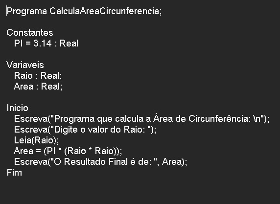Calculadora Área de Circunferência em LPP | Português Estruturado | Portugol | Potigol | Metalinguagem | Pseudocódigo